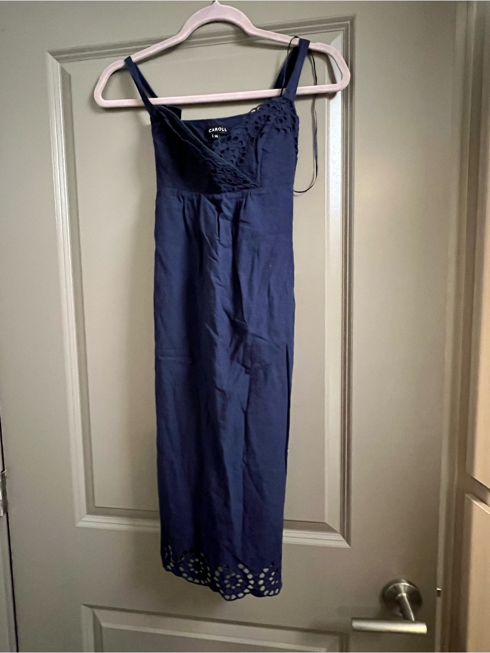 Caroll Paris Cotton Eyelet Dress FR size 36 US 4 Small Navy Blue